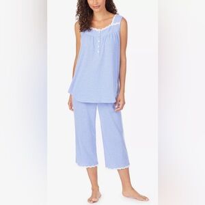 New Eileen West blue knit yarn dye Stripe Capri Pajama set size S